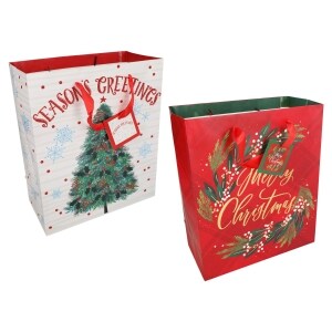 Voila Large Vertical Traditional Christmas Gift Bags, 10x5x12-in.