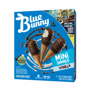 Blue Bunny Mini Swirls Vanilla Cones, Frozen Dessert, 8 Pack