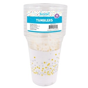 Plastic Tumbler Cups - Clear with Gold Dots, 16 fl oz., 10 ct.