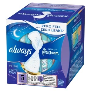 Always Infinity Flexfoam Size 5 Extra Heavy Overnight Pads 11 Ct