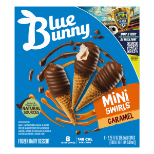 Blue Bunny Mini Swirls Caramel Cones, Frozen Dessert, 8 Pack
