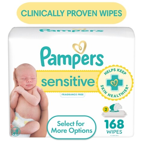 Pampers Baby Wipes Sensitive Perfume Free 3X Pop-Top Packs 168 Count