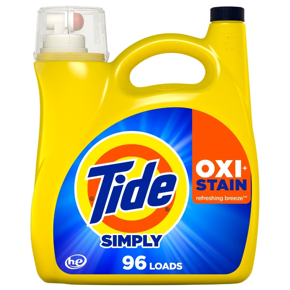 Tide Simply + Oxi Liquid Laundry Detergent, Refreshing Breeze, 96 loads