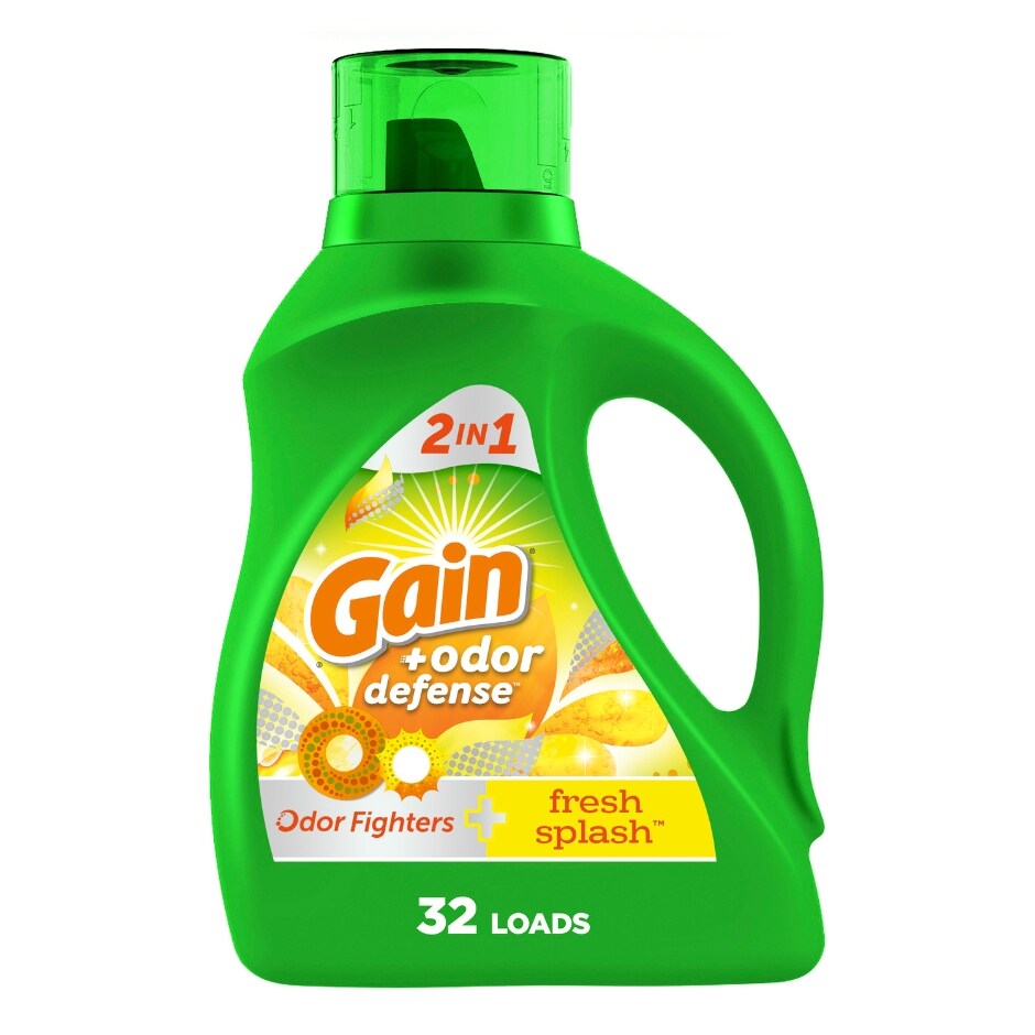 Gain + Odor Defense Liquid Laundry Detergent, Fresh Splash, 46 oz, 32