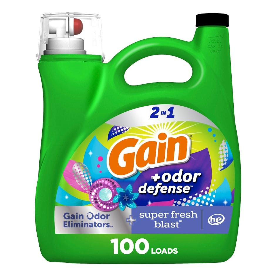 Gain + Odor Defense Liquid Laundry Detergent, Super Fresh Blast Scent