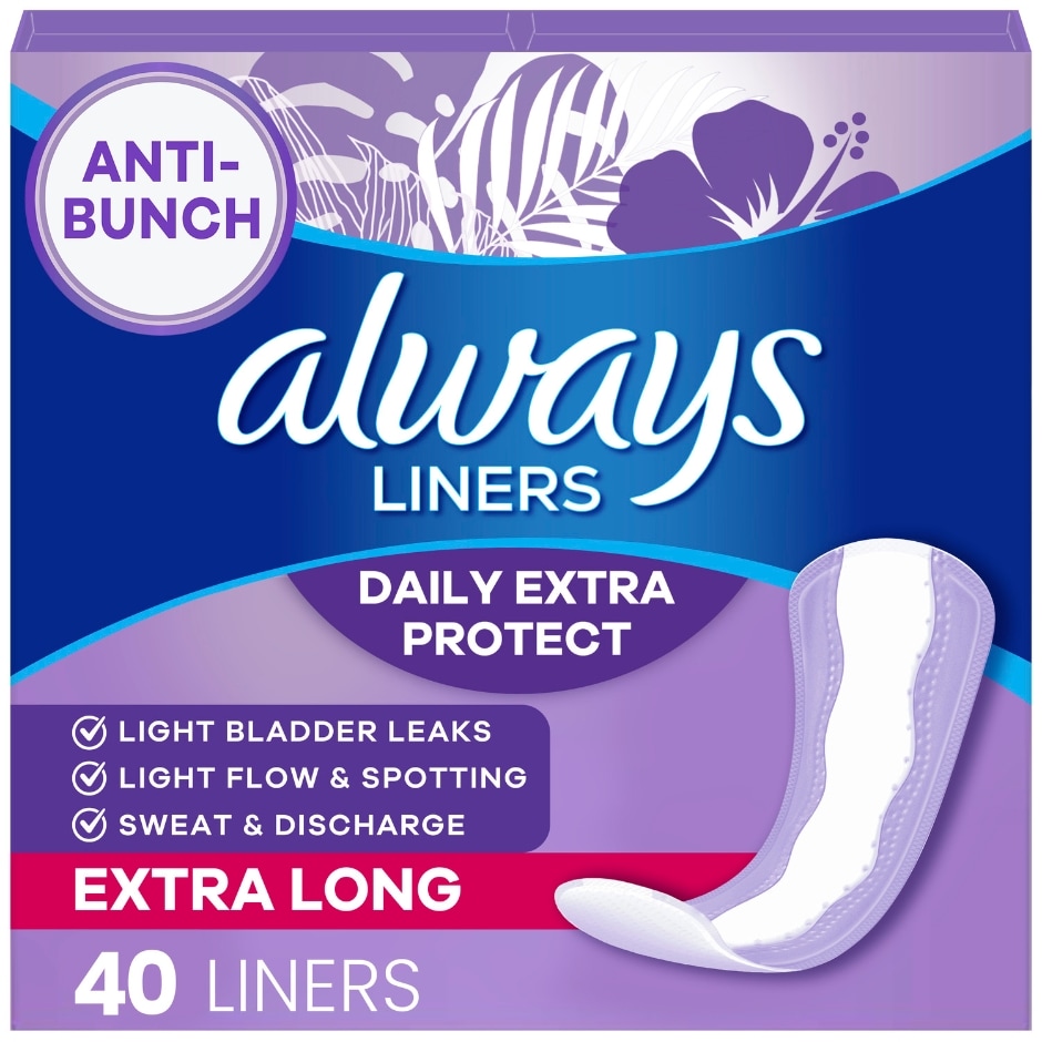 Always AntiBunch Xtra Protection Daily Liners Extra Long Unscented, 40 ct.