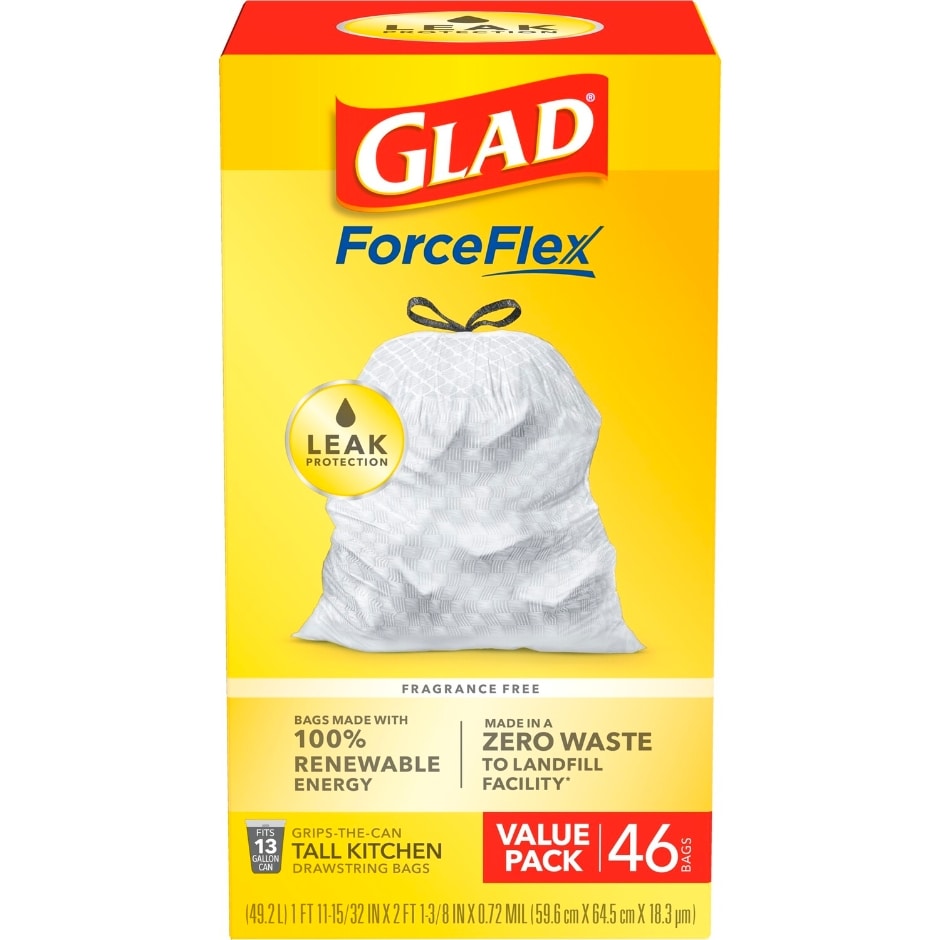 3000071Glad ForceFlex Tall Kitchen Drawstring 13 Gallon Trash Bags