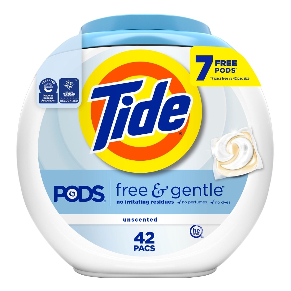 Tide PODS Free & Gentle Liquid Laundry Detergent Pacs, 42 Count, HE