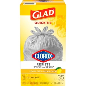 Glad Tall Kitchen Quick-Tie 13 Gallon Grey Trash Bags with Clorox, Lemon  Fresh Bleach Scent, 38 ct.