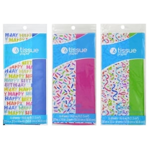 Solid/Printed Birthday Tissue Paper, 6 ct. Assorted