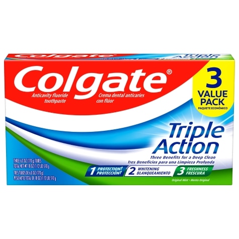 Pro Action Toothpaste Colgate Triple Action Toothpaste, Mint - 6.0 Ounce, 3 Pack