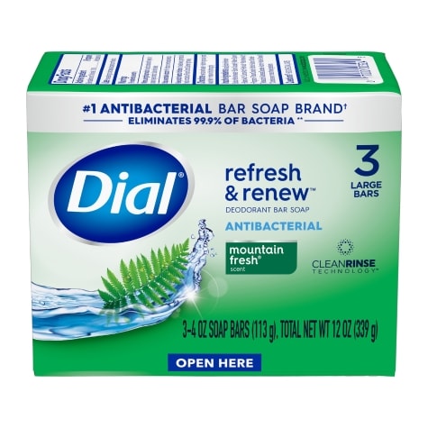 Refresh Soap Dial Refresh and Renew Antibacterial Bar Soap Mountain Fresh, 3 pc Pack.