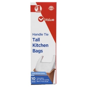 Value Handle Tie 13 Gallon Tall Kitchen Bags, 10 ct.