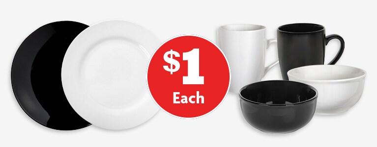 $1 black and white glass dinnerware